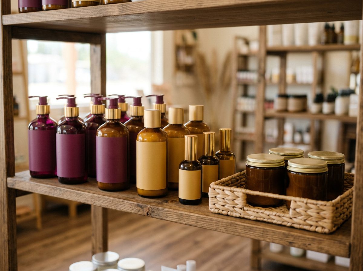 Neatly stocked shelf of textured hair care products at Mias House of Beauty